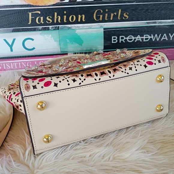 Zac Posen Pink Mosaic Floral Ivory Soft Top Handle Eartha Leather Satchel - Picture 8 of 15